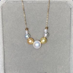 18k solid gold Akoya Pearl Multicolor 7-pearl Smile Necklace